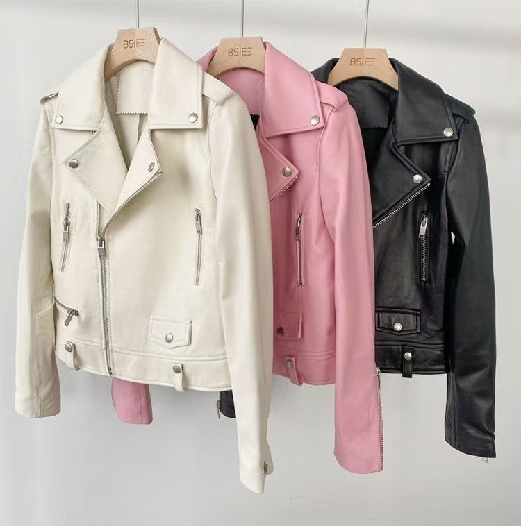 2025 Spring and Autumn New Korean Style Short Women's PU Leather Jacket, Plus Size Slim Motorcycle Jacket, Small Leather Jacket