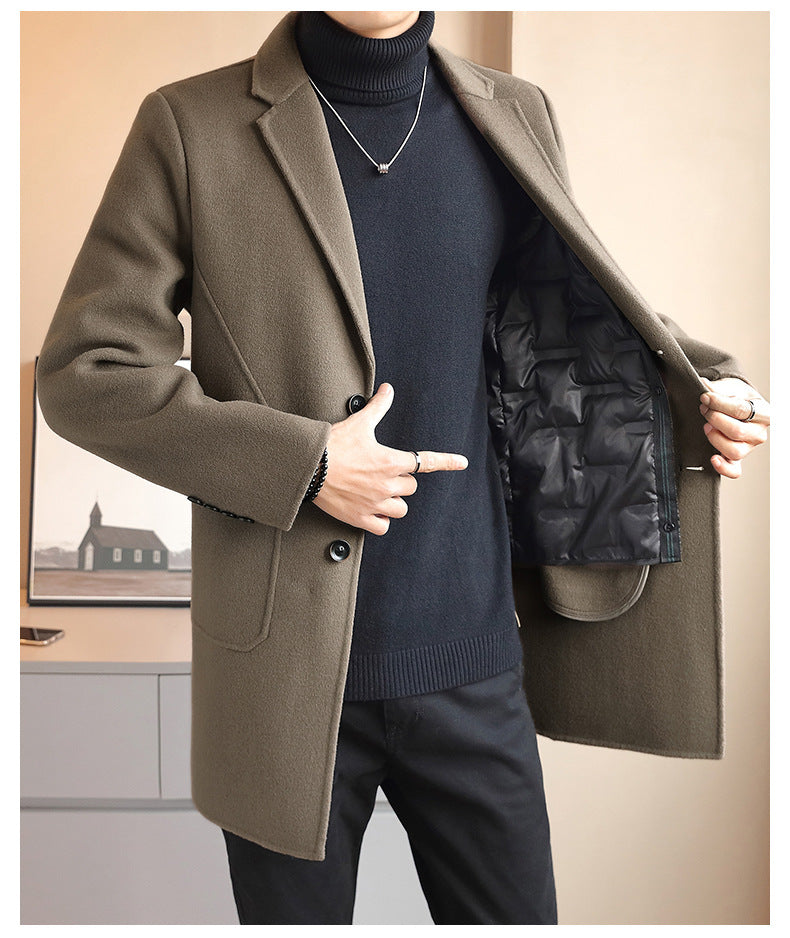 Double-sided Woolen Coat Men's Mid-length Cashmere Woolen Coat Men's Autumn and Winter High-end Down Liner Woolen Coat