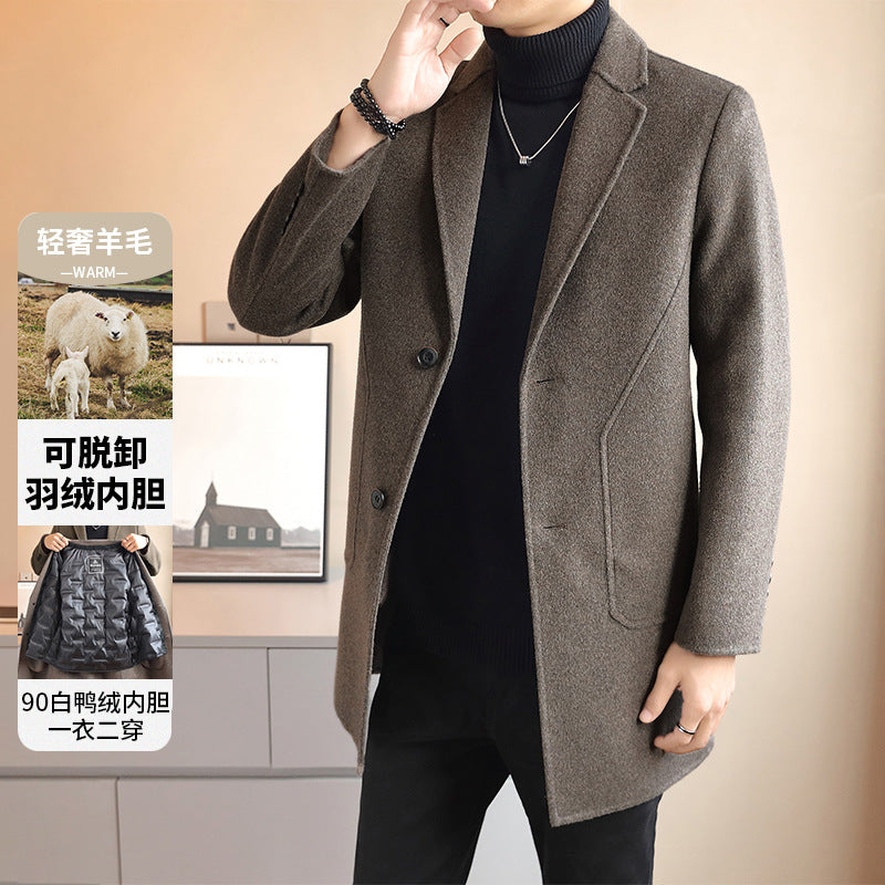 Men's Double-Sided Wool Mid-Length Cashmere Wool Coat Men's Autumn and Winter High-End Down Liner Wool Coat