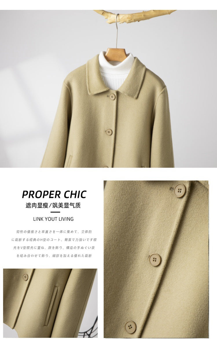 2024 New Wool Double-Sided Tweed Coat Autumn and Winter Short Solid Color Casual Doll Collar Tweed Coat for Petite