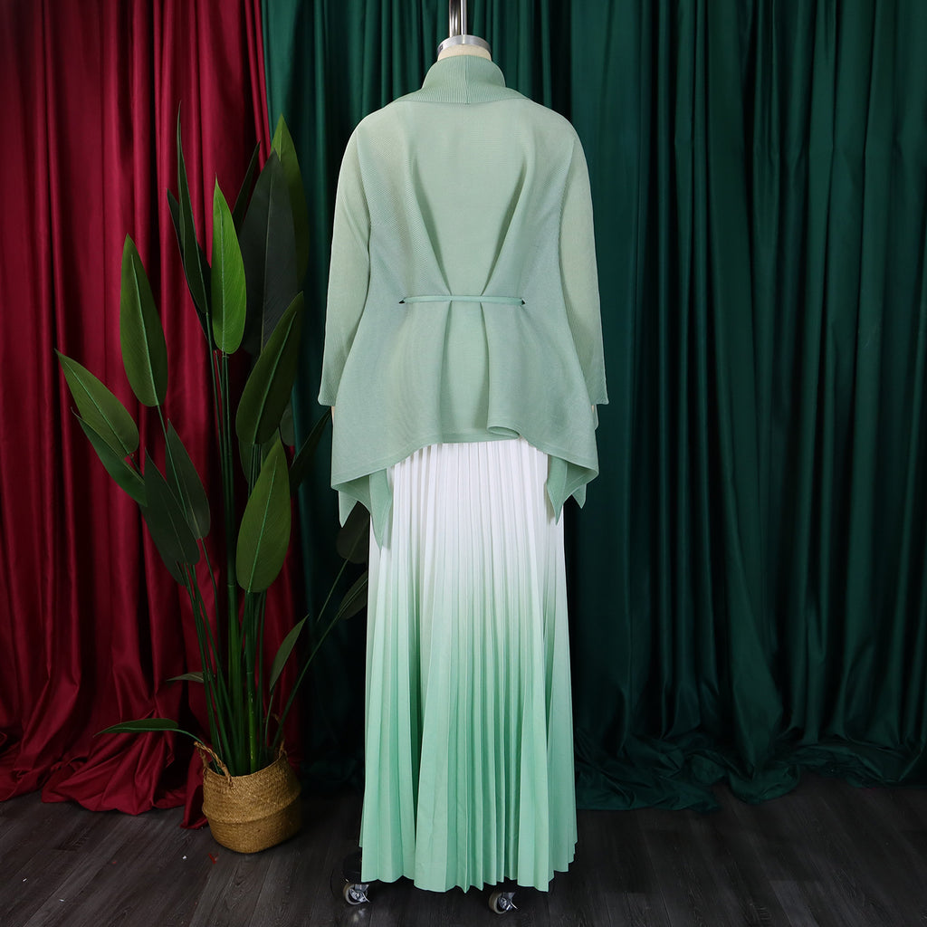 C8610 African Plus Size Women's Spring New Fashion Strap Batwing Top Gradient Color-changing Skirt Two-piece Set