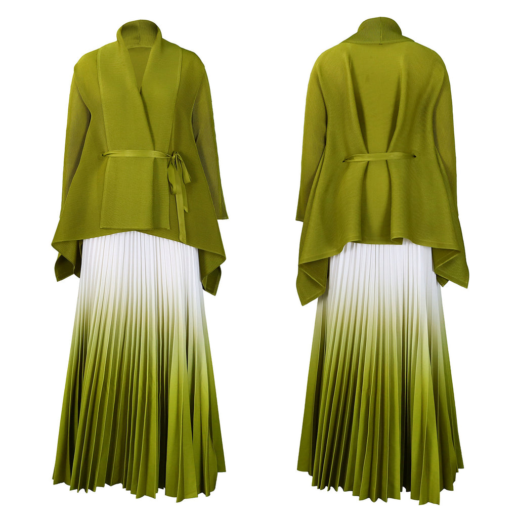 C8610 African plus size Women's Spring New Fashion Strap Bat Sleeve Top Gradient Color-changing Skirt Two-piece Set
