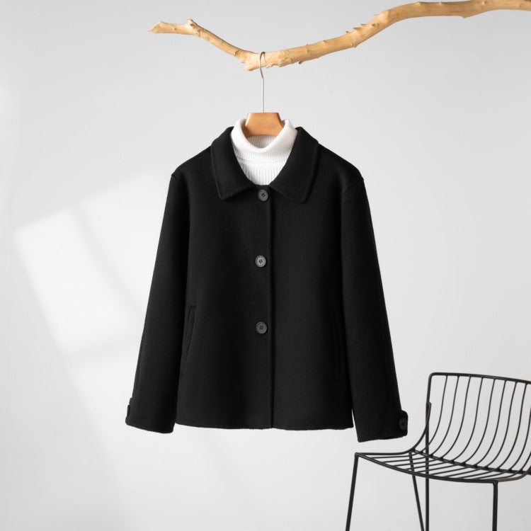 2024 New Wool Double-Sided Tweed Coat Autumn and Winter Short Solid Color Casual Doll Collar Tweed Coat for Petite