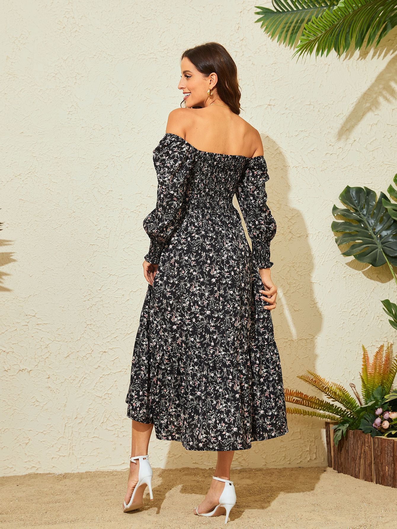 Swintager 2026 Spring New Maternity Chiffon Dress Small Floral Dress Amazon Long-Sleeved Dress