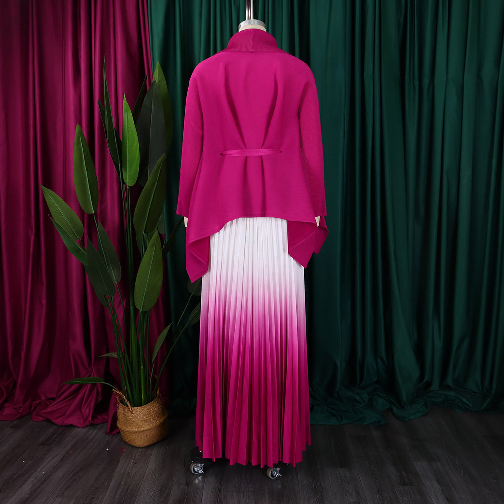 C8610 African plus size Women's Spring New Fashion Strap Bat Sleeve Top Gradient Color-changing Skirt Two-piece Set