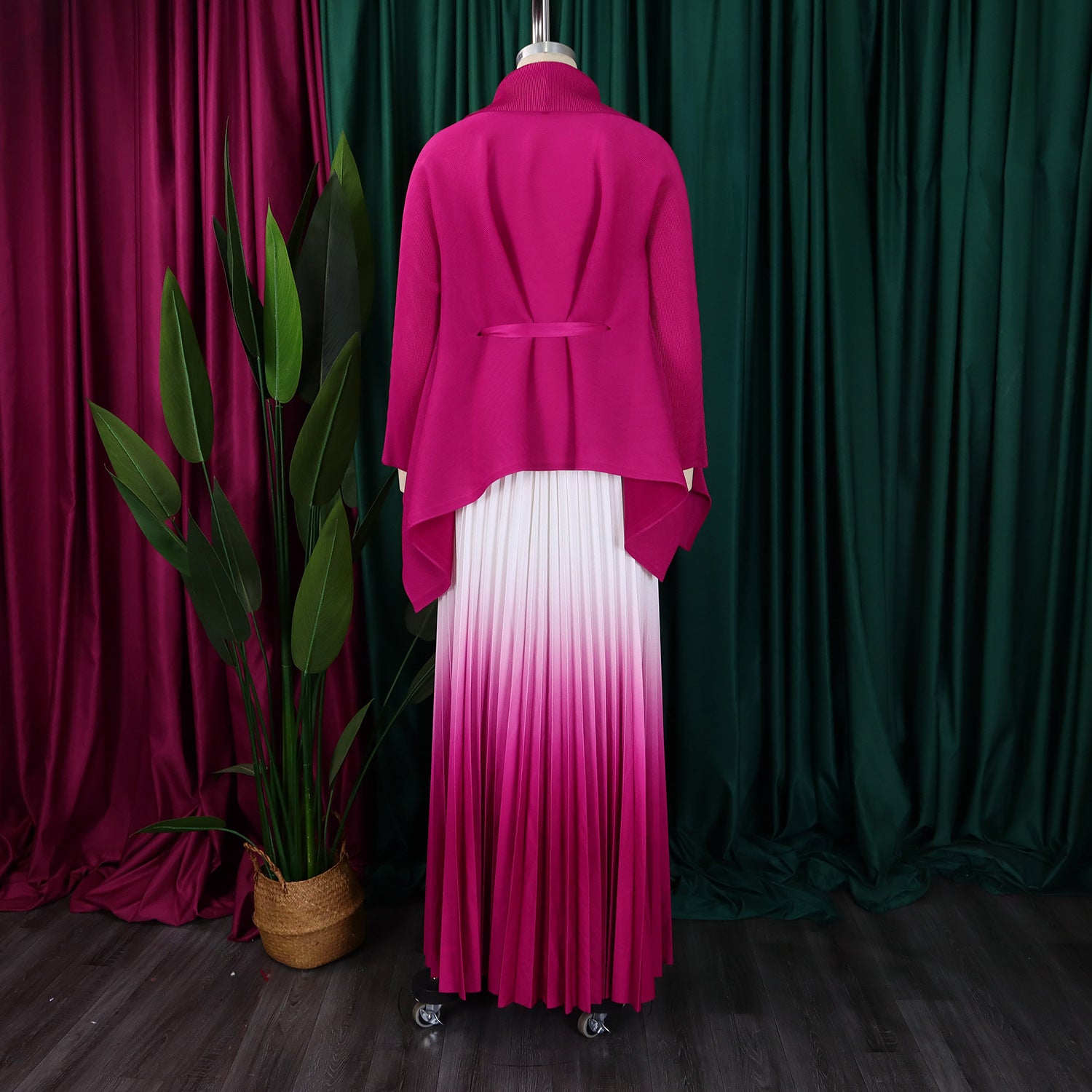 C8610 African plus size Women's Spring New Fashion Strap Bat Sleeve Top Gradient Color-changing Skirt Two-piece Set