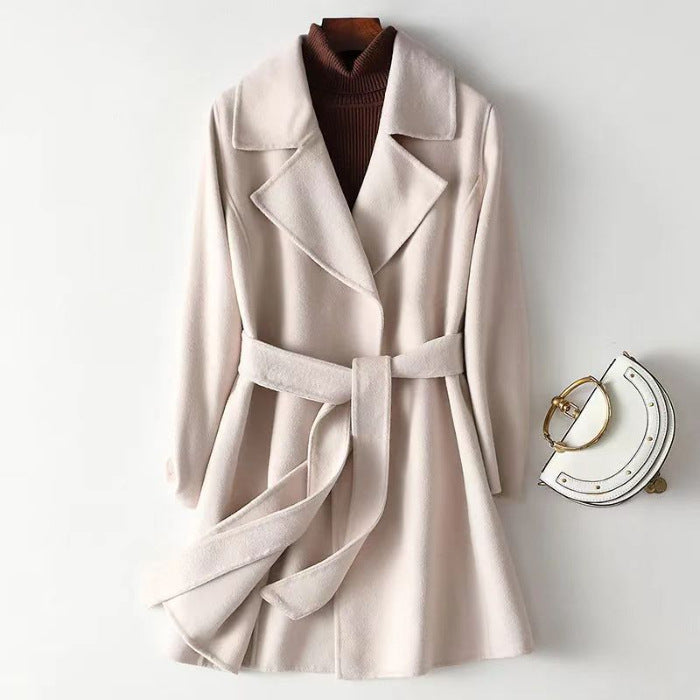 2024 Autumn and Winter New Woolen Coat Women's Slim-fit Slimming Korean Style Mid-length Woolen Coat Trendy