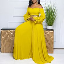 C8610 African Plus Size Women's Spring New Fashion Strap Batwing Top Gradient Color-changing Skirt Two-piece Set
