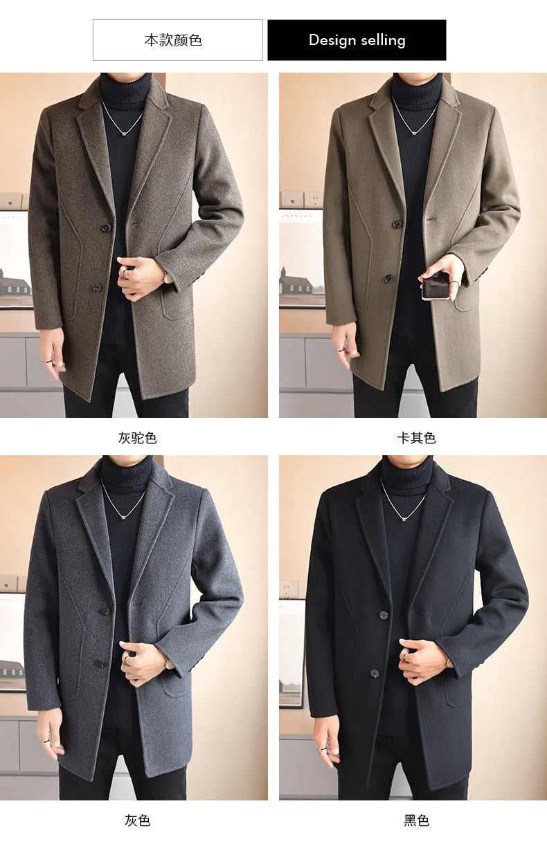 Men's Double-Sided Wool Mid-Length Cashmere Wool Coat Men's Autumn and Winter High-End Down Liner Wool Coat