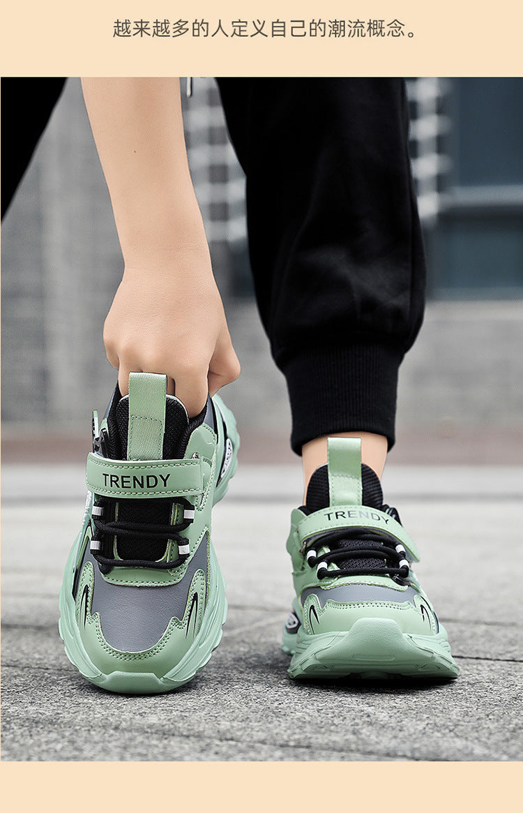Autumn and Winter Leather Children's sneaker Boys fleece-lined Cotton Shoes Student Dad's Shoes Running Shoes Warm Snow Shoes Children's Shoes