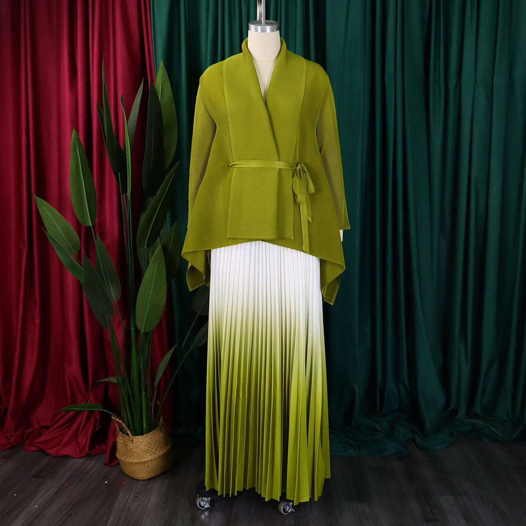 C8610 African plus size Women's Spring New Fashion Strap Bat Sleeve Top Gradient Color-changing Skirt Two-piece Set
