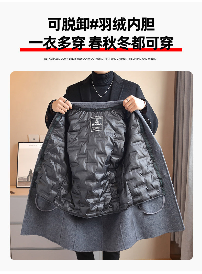 Men's Double-Sided Wool Mid-Length Cashmere Wool Coat Men's Autumn and Winter High-End Down Liner Wool Coat