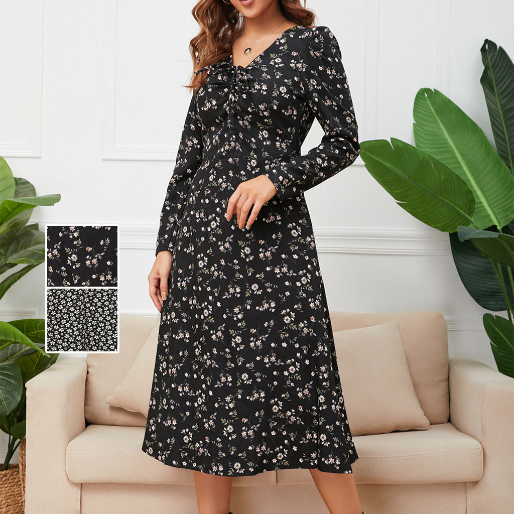 Swintager 2026 Spring New Maternity Chiffon Dress Small Floral Dress Amazon Long-Sleeved Dress