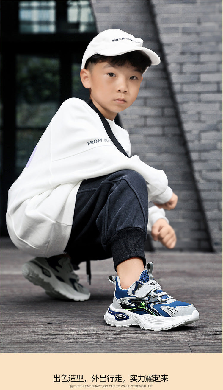 Autumn and Winter Leather Children's sneaker Boys fleece-lined Cotton Shoes Student Dad's Shoes Running Shoes Warm Snow Shoes Children's Shoes