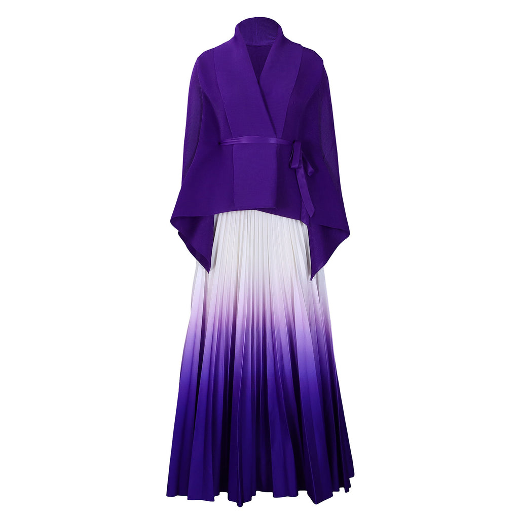 C8610 African plus size Women's Spring New Fashion Strap Bat Sleeve Top Gradient Color-changing Skirt Two-piece Set