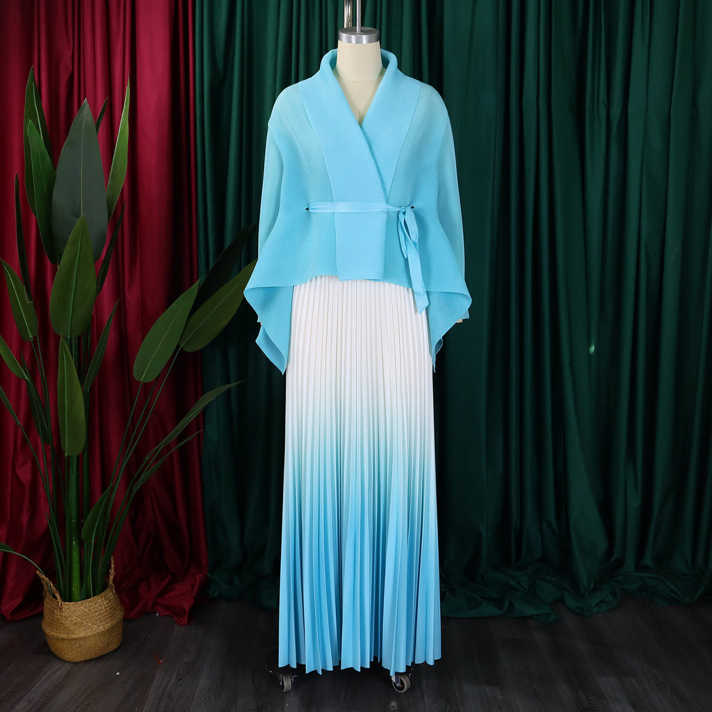 C8610 African plus size Women's Spring New Fashion Strap Bat Sleeve Top Gradient Color-changing Skirt Two-piece Set