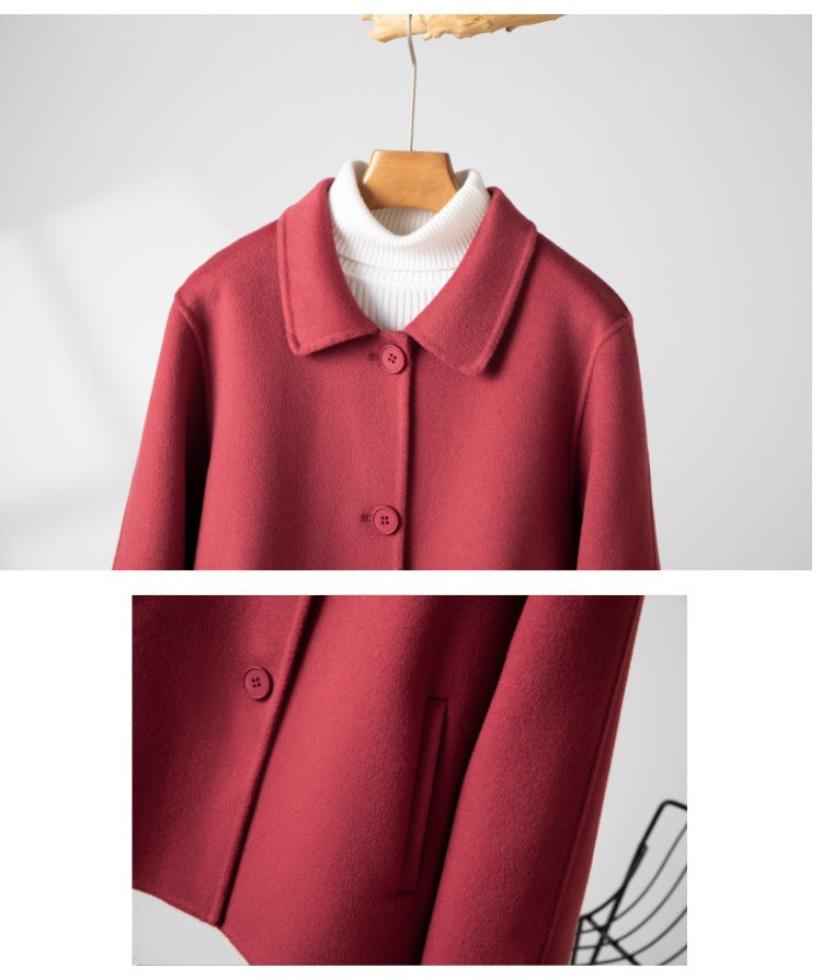 2024 New Wool Double-Sided Tweed Coat Autumn and Winter Short Solid Color Casual Doll Collar Tweed Coat for Petite