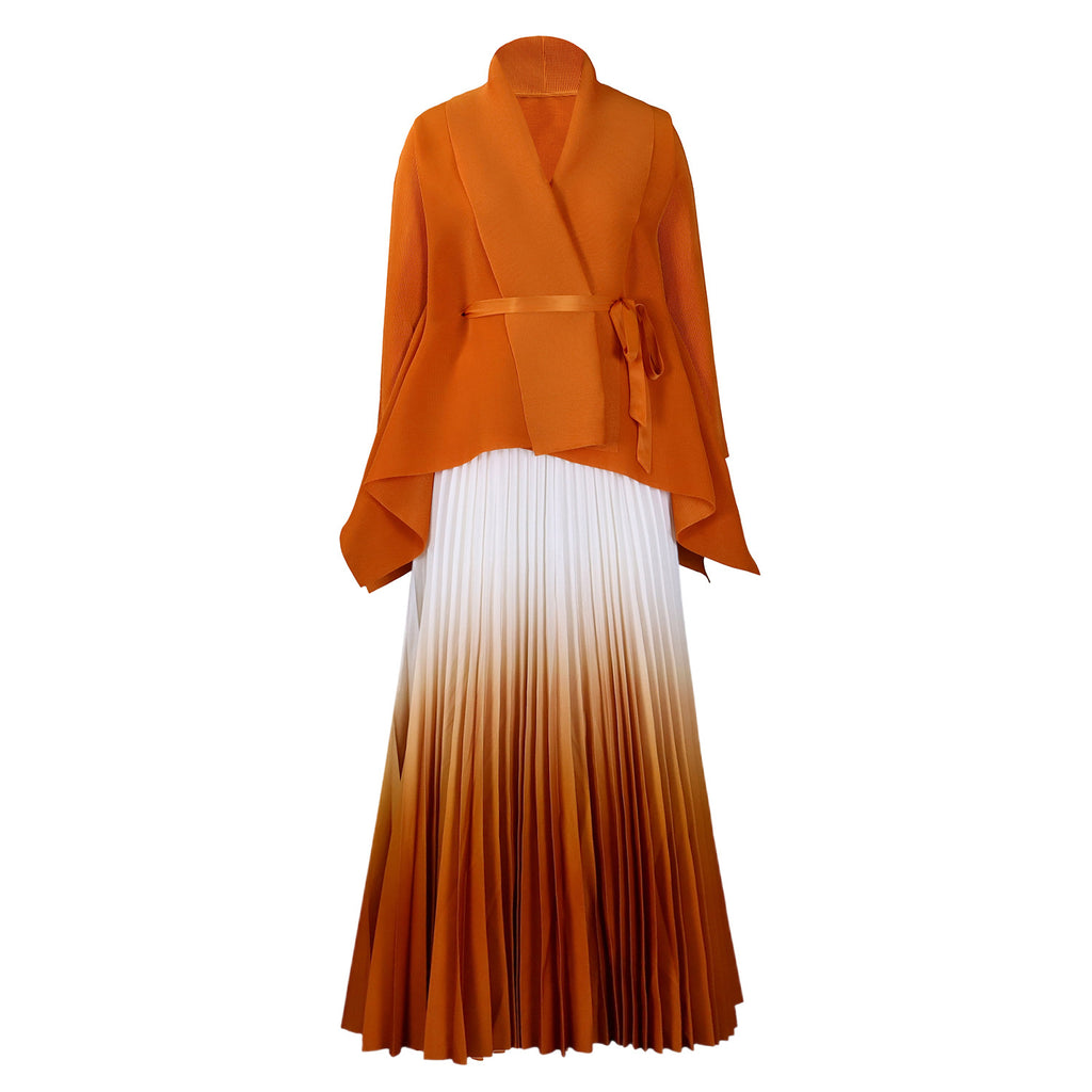 C8610 African plus size Women's Spring New Fashion Strap Bat Sleeve Top Gradient Color-changing Skirt Two-piece Set