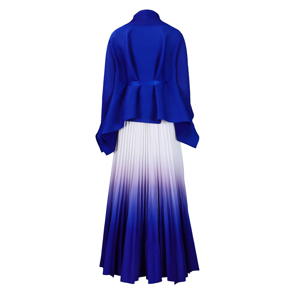 C8610 African Plus Size Women's Spring New Fashion Strap Batwing Top Gradient Color-changing Skirt Two-piece Set