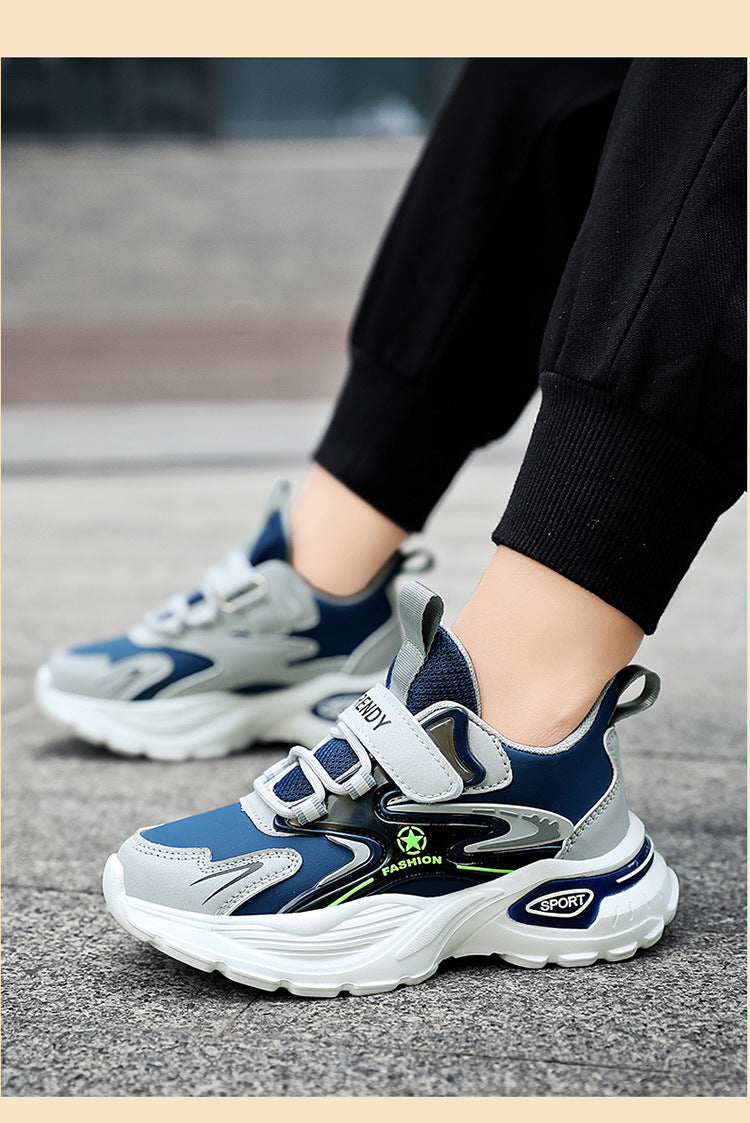 Autumn and Winter Leather Children's Sneakers, Boys' Fleece-Lined Cotton Shoes, Student Dad Shoes, Running Shoes, Warm Snow Boots, Children's Shoes