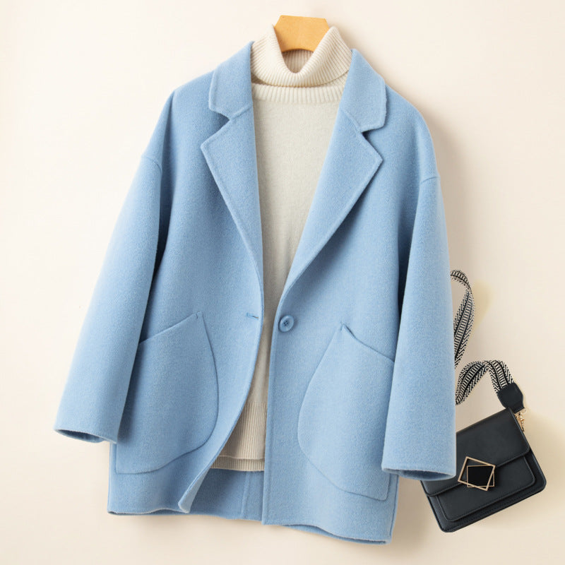 Cocoon-type Double-sided Wool Coat Women's Short 24 Autumn and Winter Korean Style New Arrival Loose Wide-width Wool Coat for Small Men
