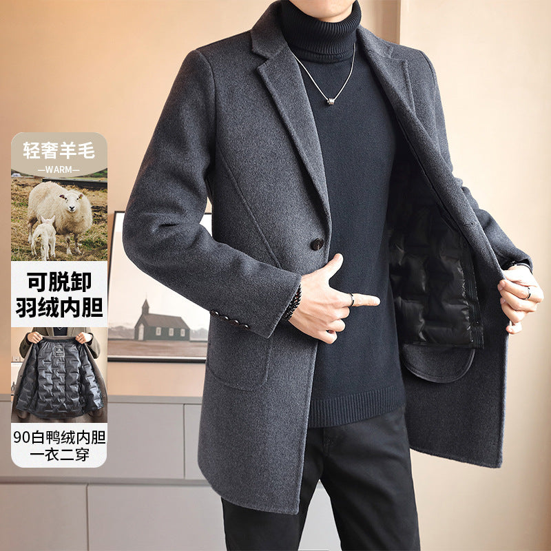 Double-sided Woolen Coat Men's Mid-length Cashmere Woolen Coat Men's Autumn and Winter High-end Down Liner Woolen Coat