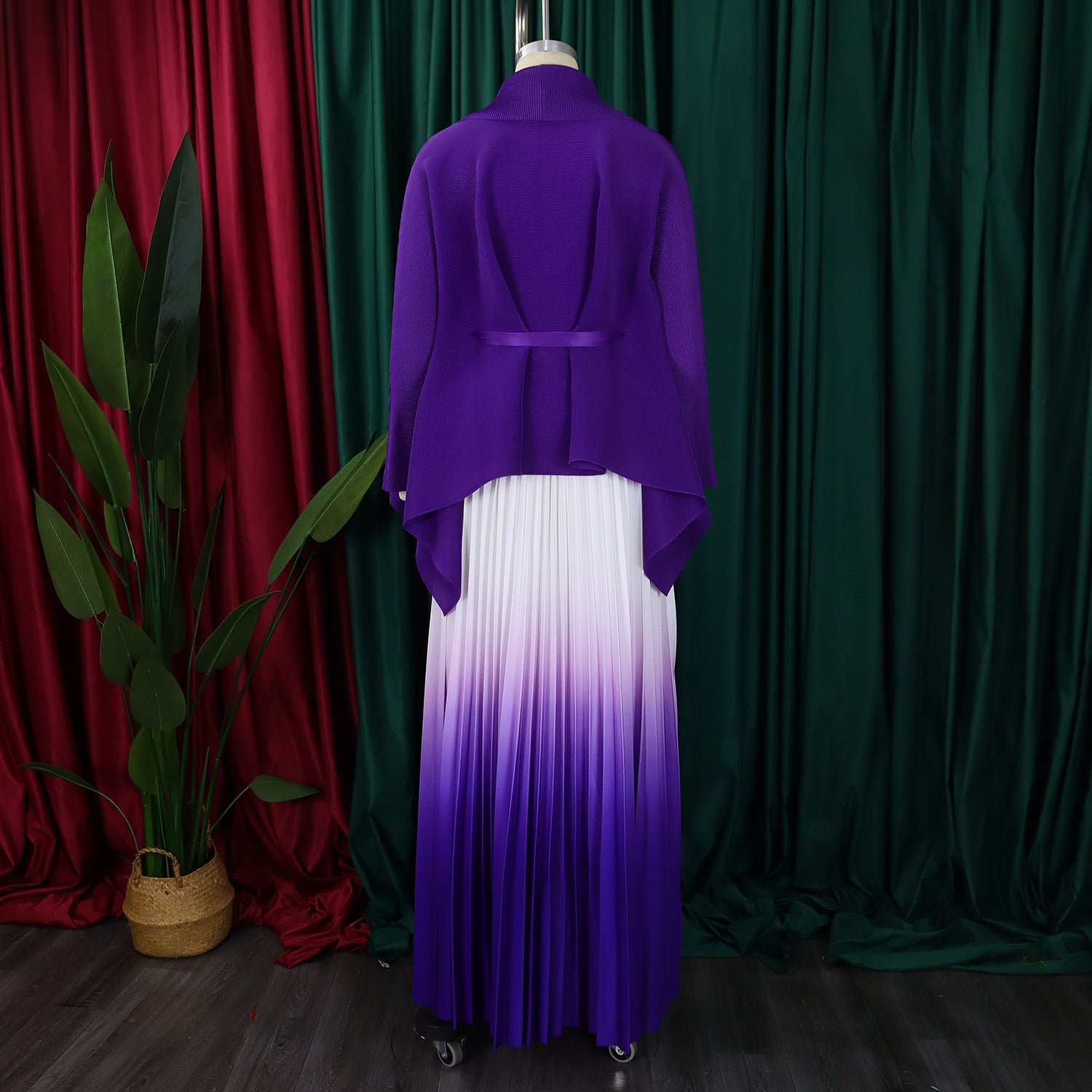 C8610 African Plus Size Women's Spring New Fashion Strap Batwing Top Gradient Color-changing Skirt Two-piece Set
