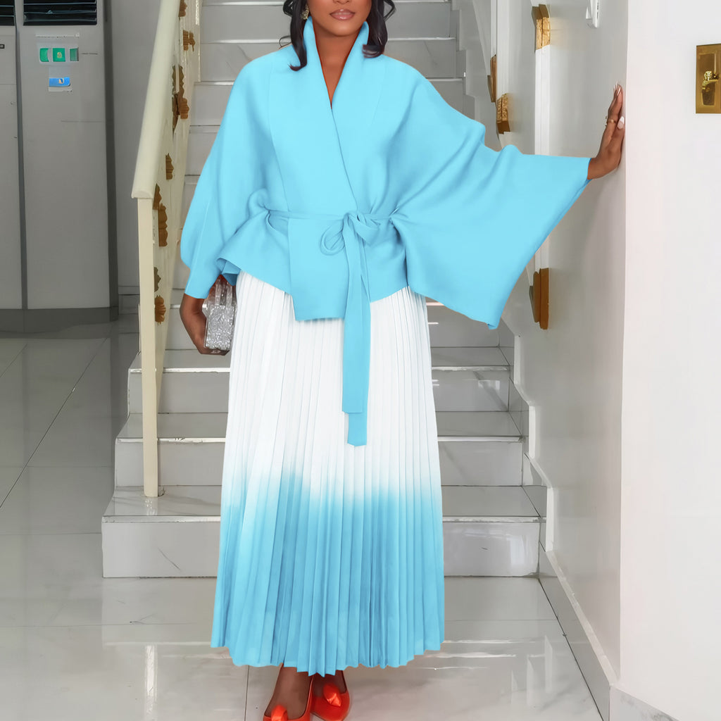 C8610 African Plus Size Women's Spring New Fashion Strap Batwing Top Gradient Color-changing Skirt Two-piece Set