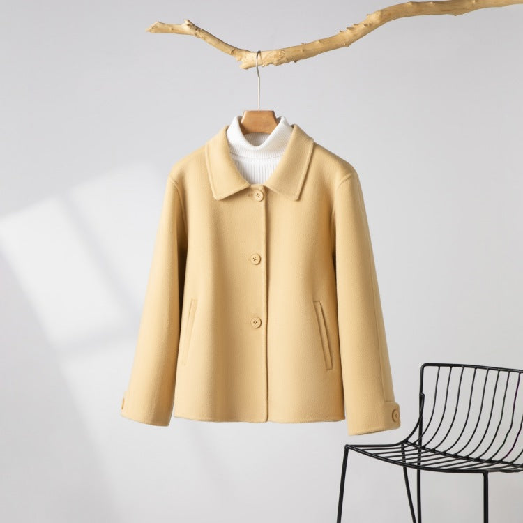 2024 New Wool Double-Sided Tweed Coat Autumn and Winter Short Solid Color Casual Doll Collar Tweed Coat for Petite