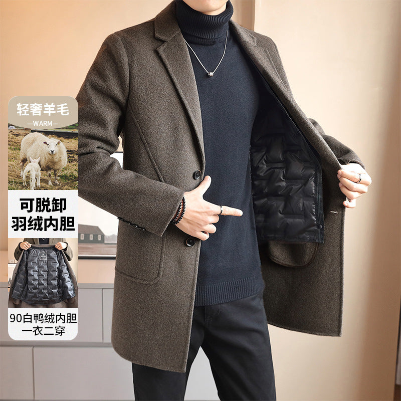Double-sided Woolen Coat Men's Mid-length Cashmere Woolen Coat Men's Autumn and Winter High-end Down Liner Woolen Coat