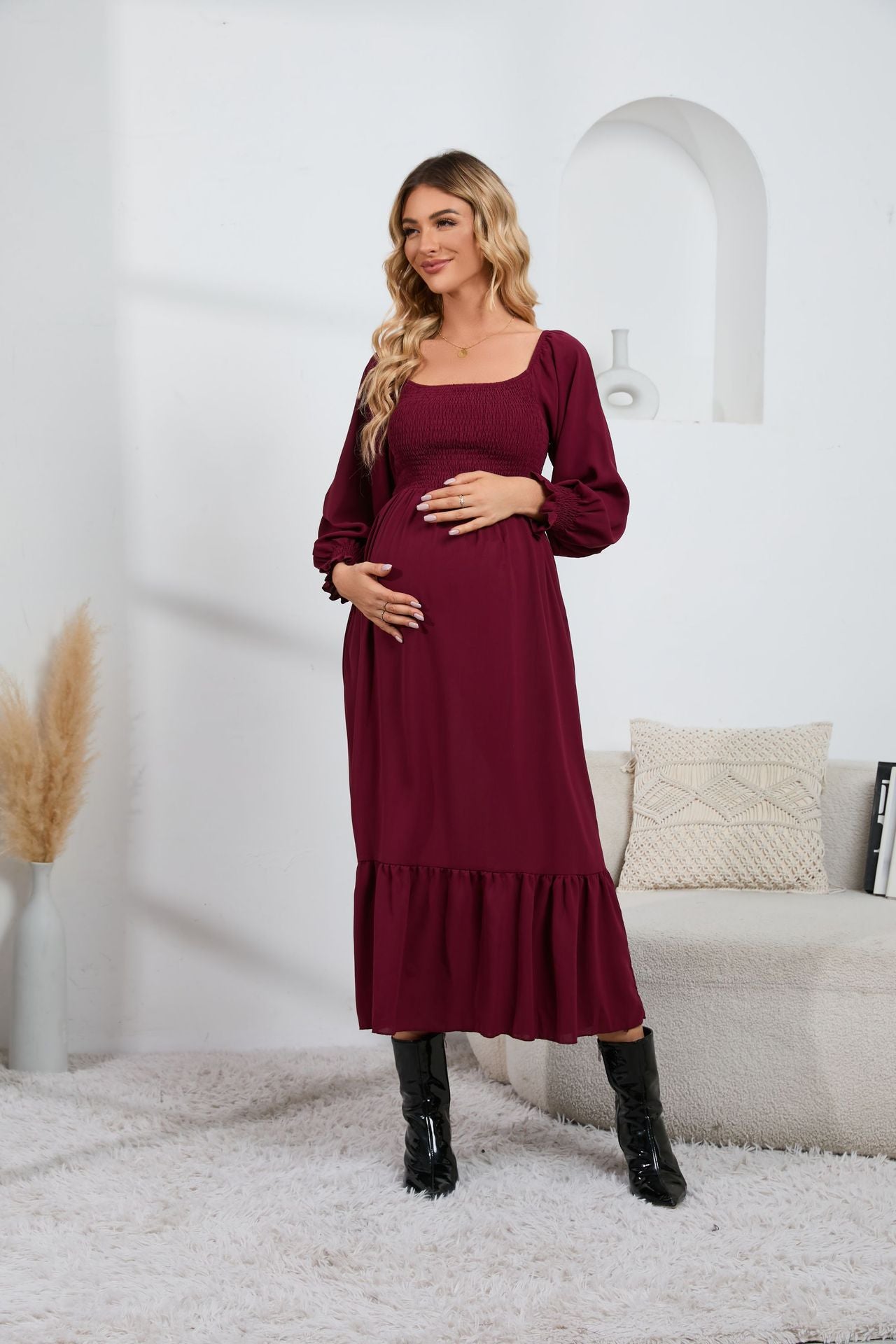 Swintager 2026 Spring New Maternity Chiffon Dress Small Floral Dress Amazon Long-Sleeved Dress