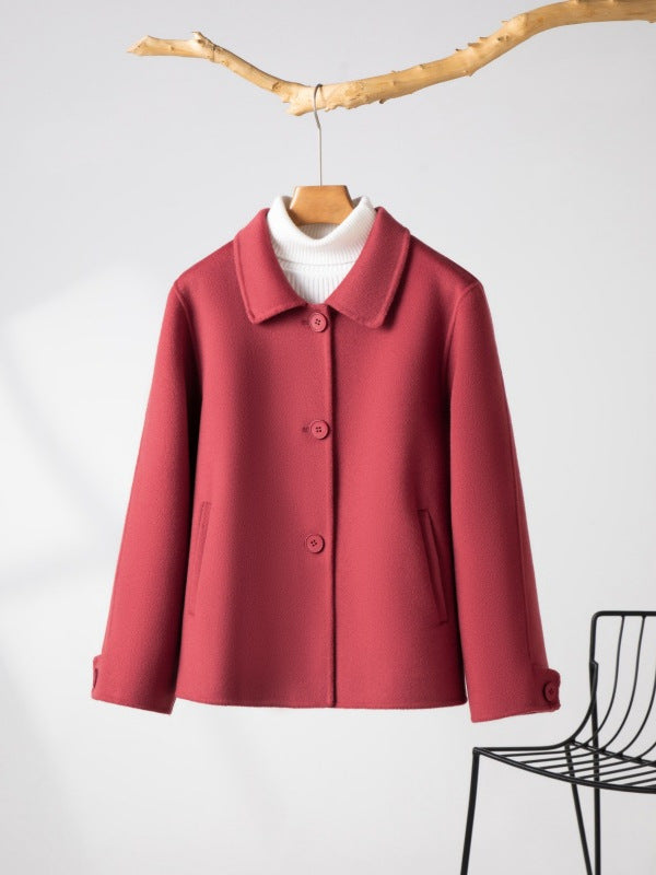 2024 New Wool Double-Sided Tweed Coat Autumn and Winter Short Solid Color Casual Doll Collar Tweed Coat for Petite