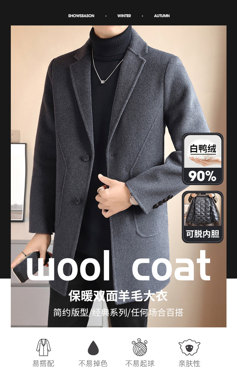 Men's Double-Sided Wool Mid-Length Cashmere Wool Coat Men's Autumn and Winter High-End Down Liner Wool Coat