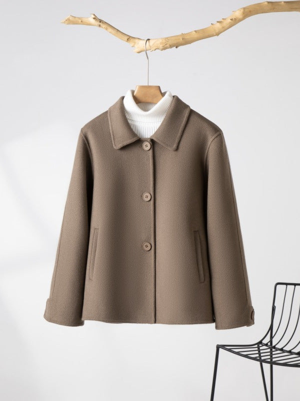 2024 New Wool Double-Sided Tweed Coat Autumn and Winter Short Solid Color Casual Doll Collar Tweed Coat for Petite