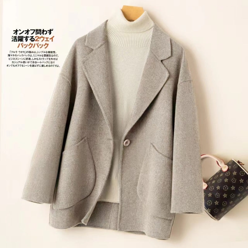 Cocoon-type Double-sided Wool Coat Women's Short 24 Autumn and Winter Korean Style New Arrival Loose Wide-width Wool Coat for Small Men