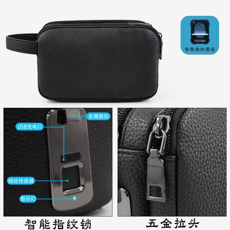Business Men's Clutch Bag New Multi-function Large Capacity Intelligent Anti-theft Mobile Phone Bag Casual Fingerprint Lock Clutch Bag