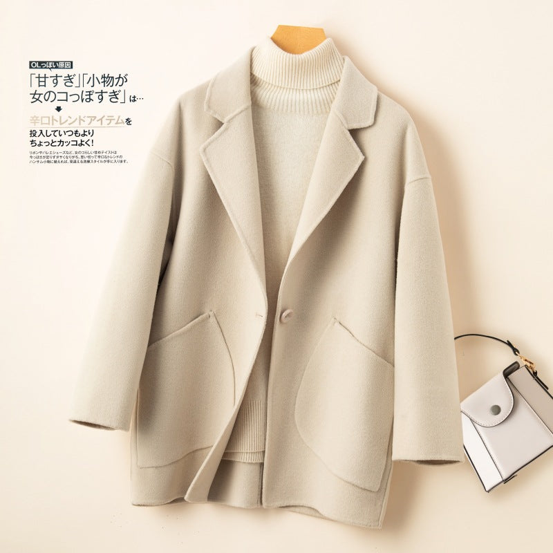 Cocoon-type Double-sided Wool Coat Women's Short 24 Autumn and Winter Korean Style New Arrival Loose Wide-width Wool Coat for Small Men