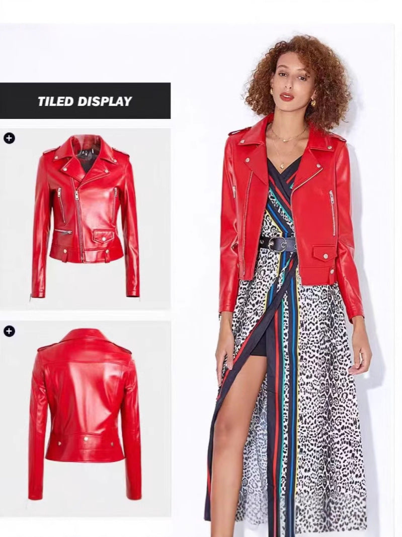 2025 Spring and Autumn New Korean Style Short Women's PU Leather Jacket, Plus Size Slim Motorcycle Jacket, Small Leather Jacket