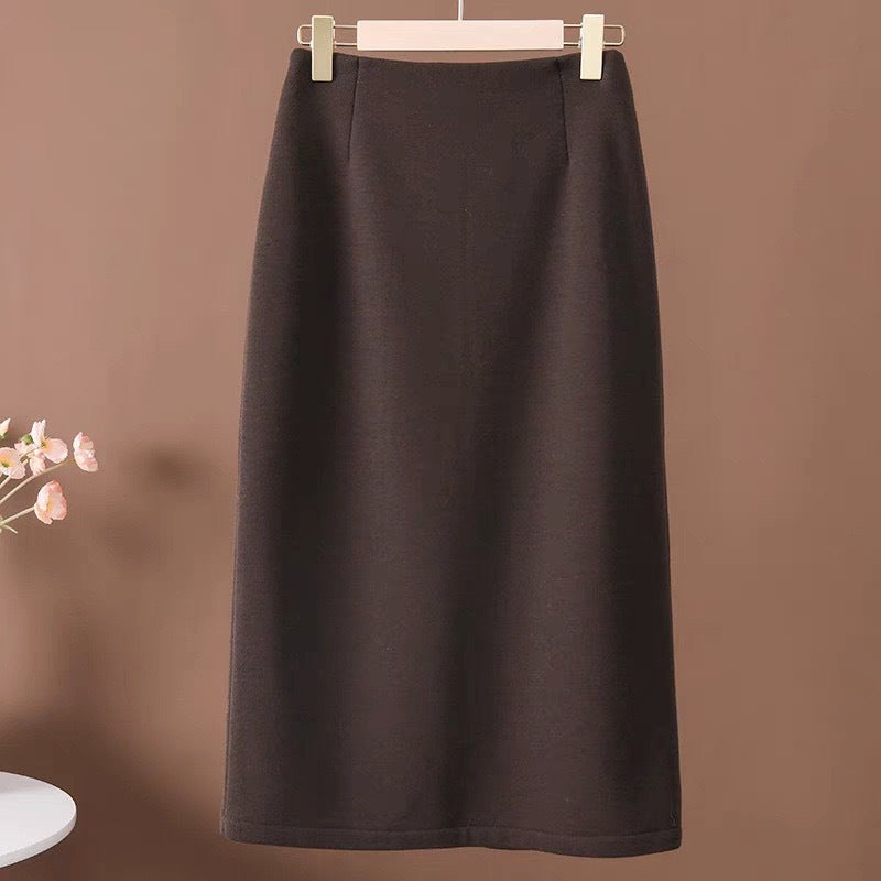 Acetate Cashmere Women's Mid-Length Skirt, High-End Elegant High-Waist Slimming Rear Split Wool Straight Skirt, Autumn and Winter New Collection