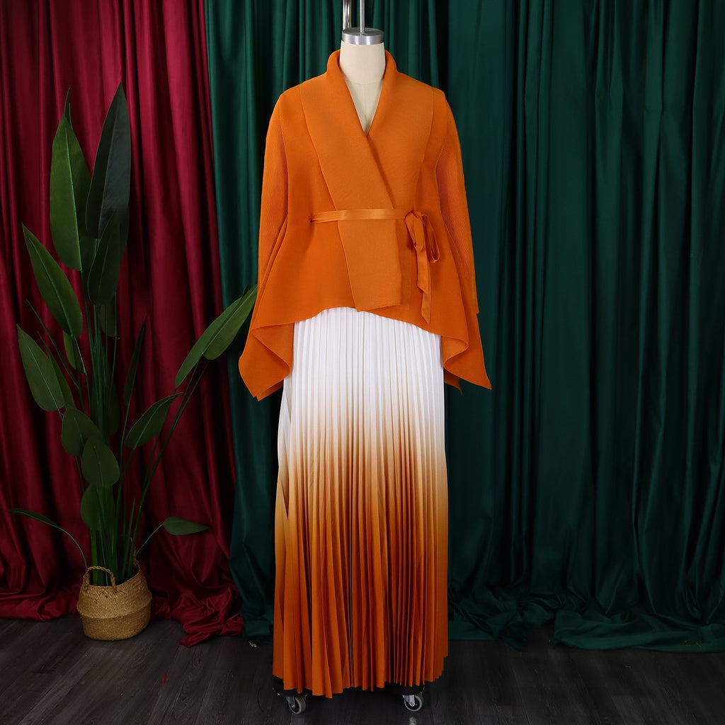 C8610 African plus size Women's Spring New Fashion Strap Bat Sleeve Top Gradient Color-changing Skirt Two-piece Set