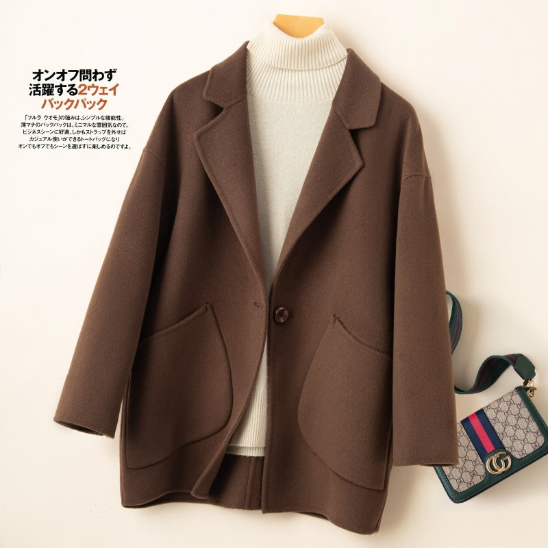 Cocoon-type Double-sided Wool Coat Women's Short 24 Autumn and Winter Korean Style New Arrival Loose Wide-width Wool Coat for Small Men
