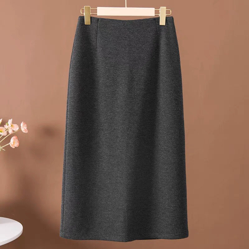 Acetate Cashmere Skirt Women's Mid-Length High-End Elegant High-Waist Slimming Rear Split Wool Straight Skirt Autumn and Winter New