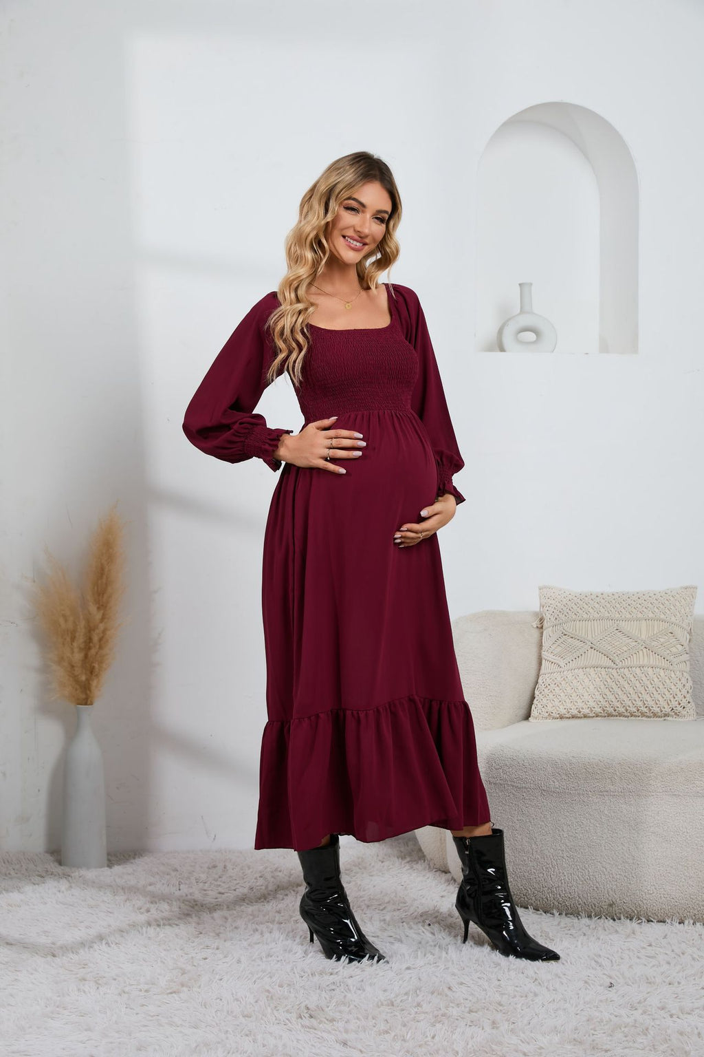 Swintager 2026 Spring New Maternity Chiffon Dress Small Floral Dress Amazon Long-Sleeved Dress
