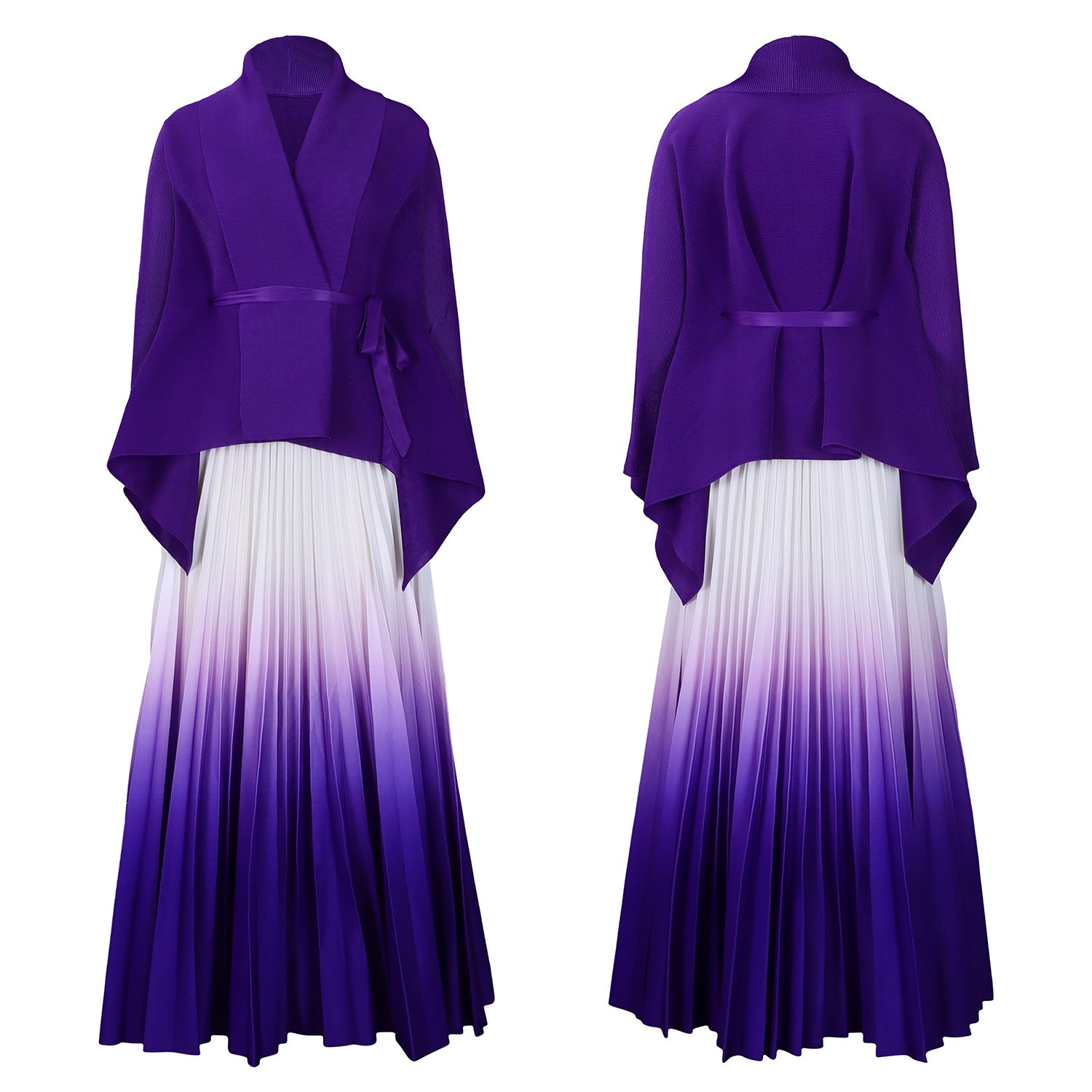C8610 African Plus Size Women's Spring New Fashion Strap Batwing Top Gradient Color-changing Skirt Two-piece Set