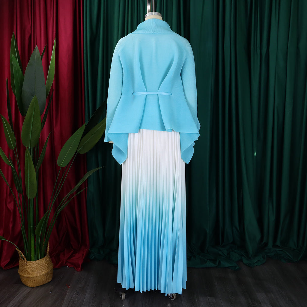 C8610 African Plus Size Women's Spring New Fashion Strap Batwing Top Gradient Color-changing Skirt Two-piece Set