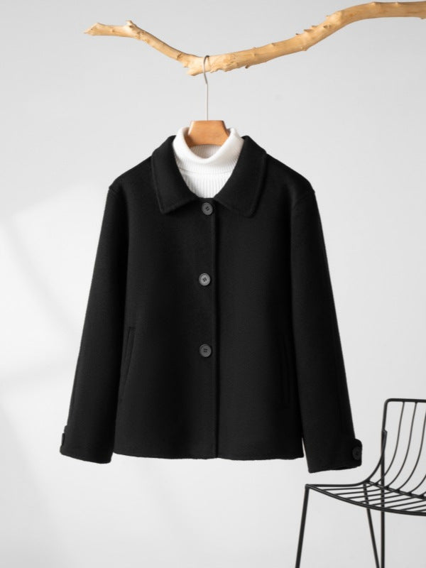 2024 New Wool Double-Sided Tweed Coat Autumn and Winter Short Solid Color Casual Doll Collar Tweed Coat for Petite