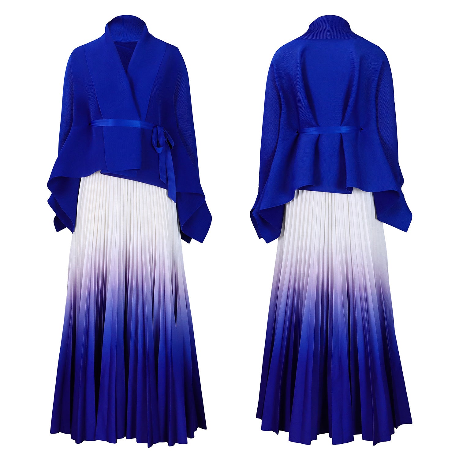 C8610 African Plus Size Women's Spring New Fashion Strap Batwing Top Gradient Color-changing Skirt Two-piece Set