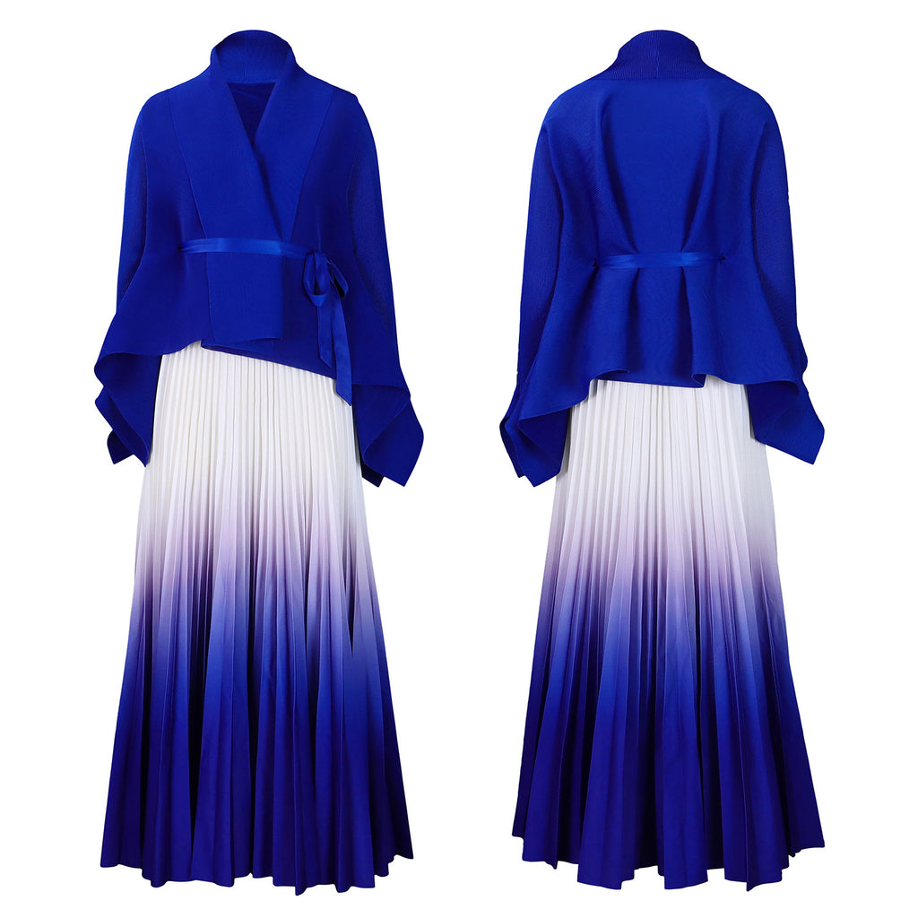 C8610 African plus size Women's Spring New Fashion Strap Bat Sleeve Top Gradient Color-changing Skirt Two-piece Set