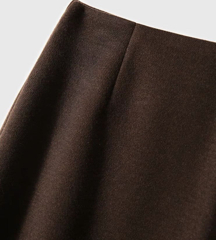 Acetate Cashmere Women's Mid-Length Skirt, High-End Elegant High-Waist Slimming Rear Split Wool Straight Skirt, Autumn and Winter New Collection