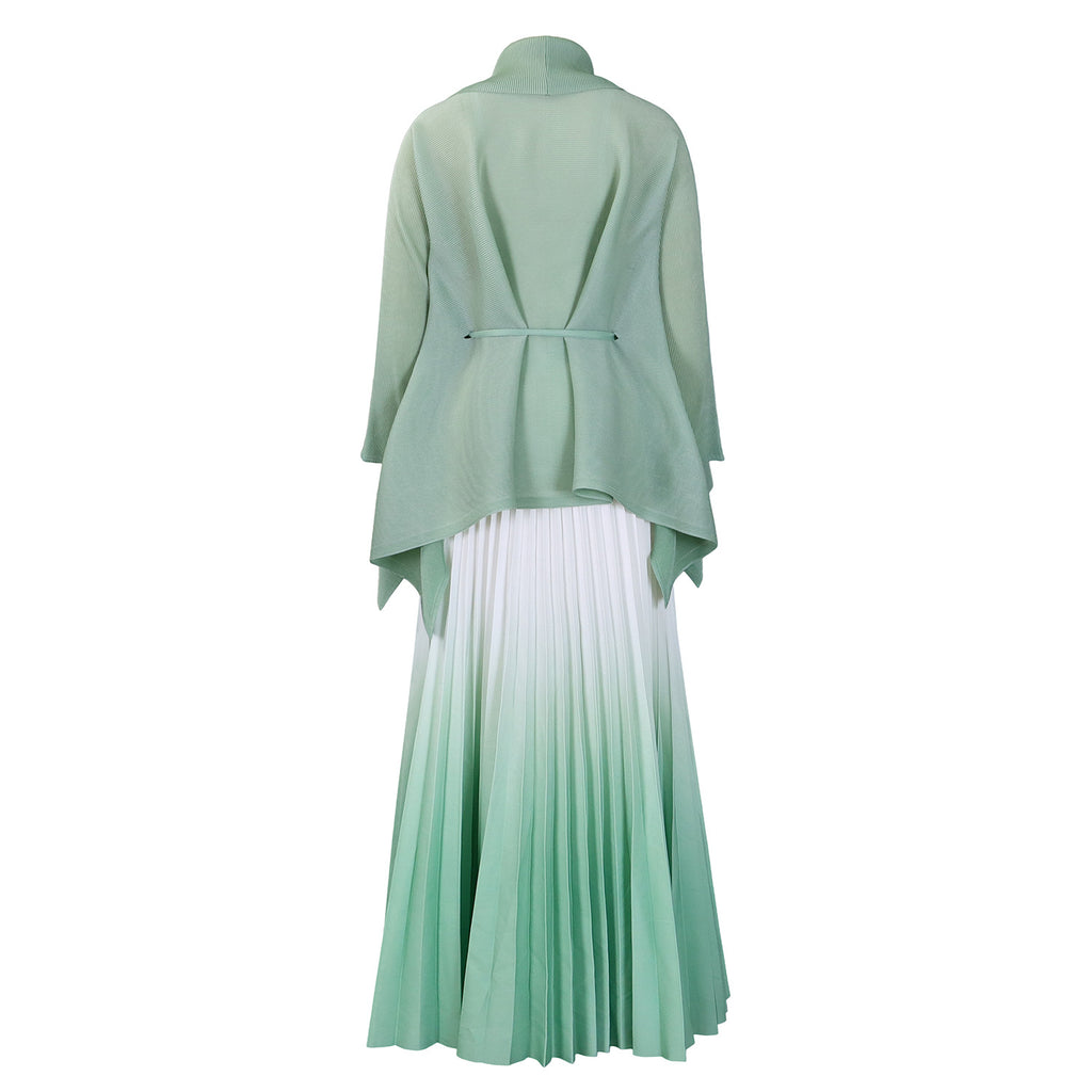 C8610 African plus size Women's Spring New Fashion Strap Bat Sleeve Top Gradient Color-changing Skirt Two-piece Set